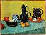 Still Life: Blue Enamel Coffeepot, Earthenware and