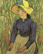 Young Peasant Woman with Straw Hat Sitting in the 