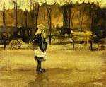 Girl in the Street, Two Coaches in the Background,