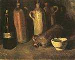 Still Life with Four Stone Bottles, Flask and Whit