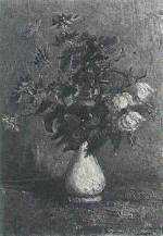 White Vase with Roses and Other Flowers